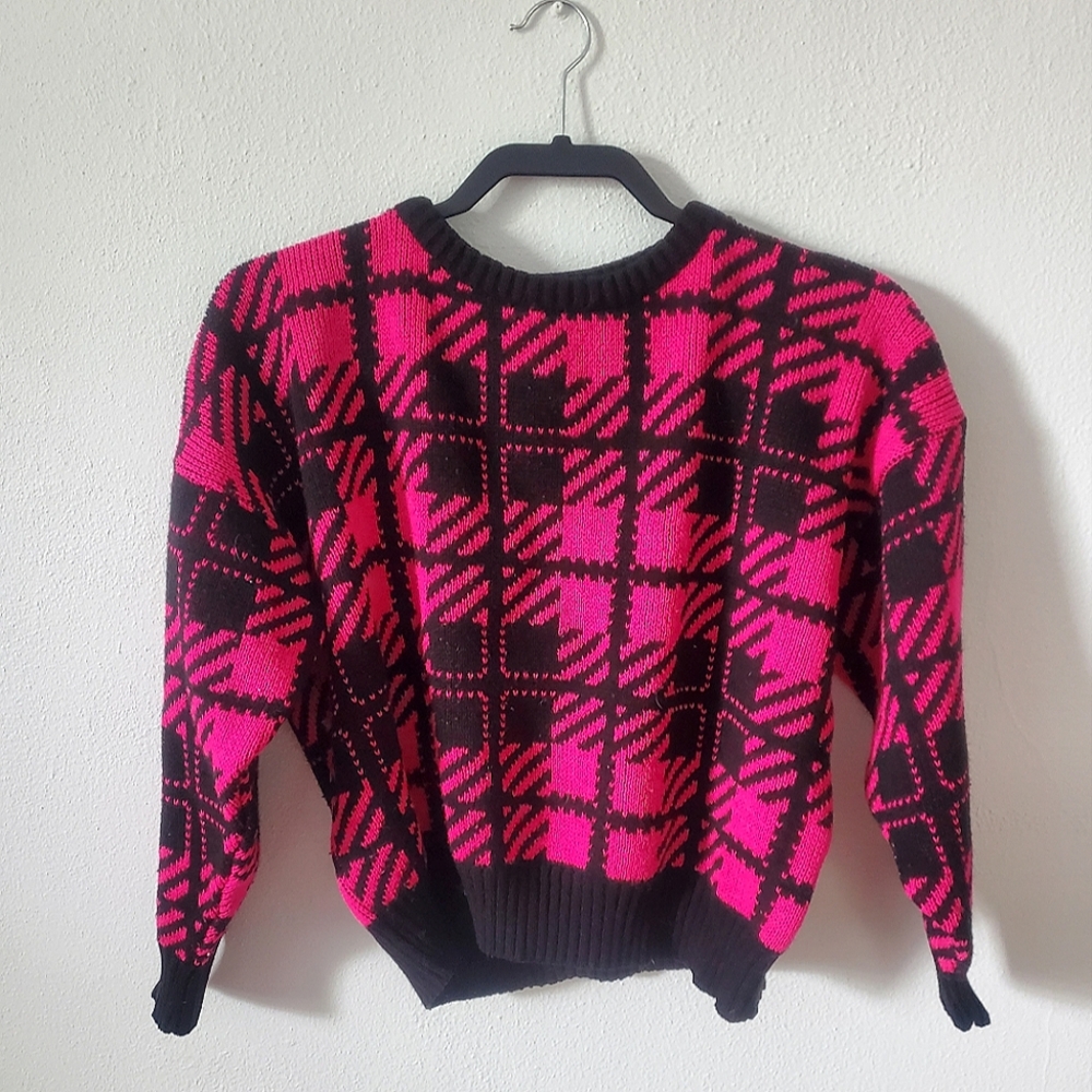 Gitano Vintage Sweater Women's Pink Geometric 80s